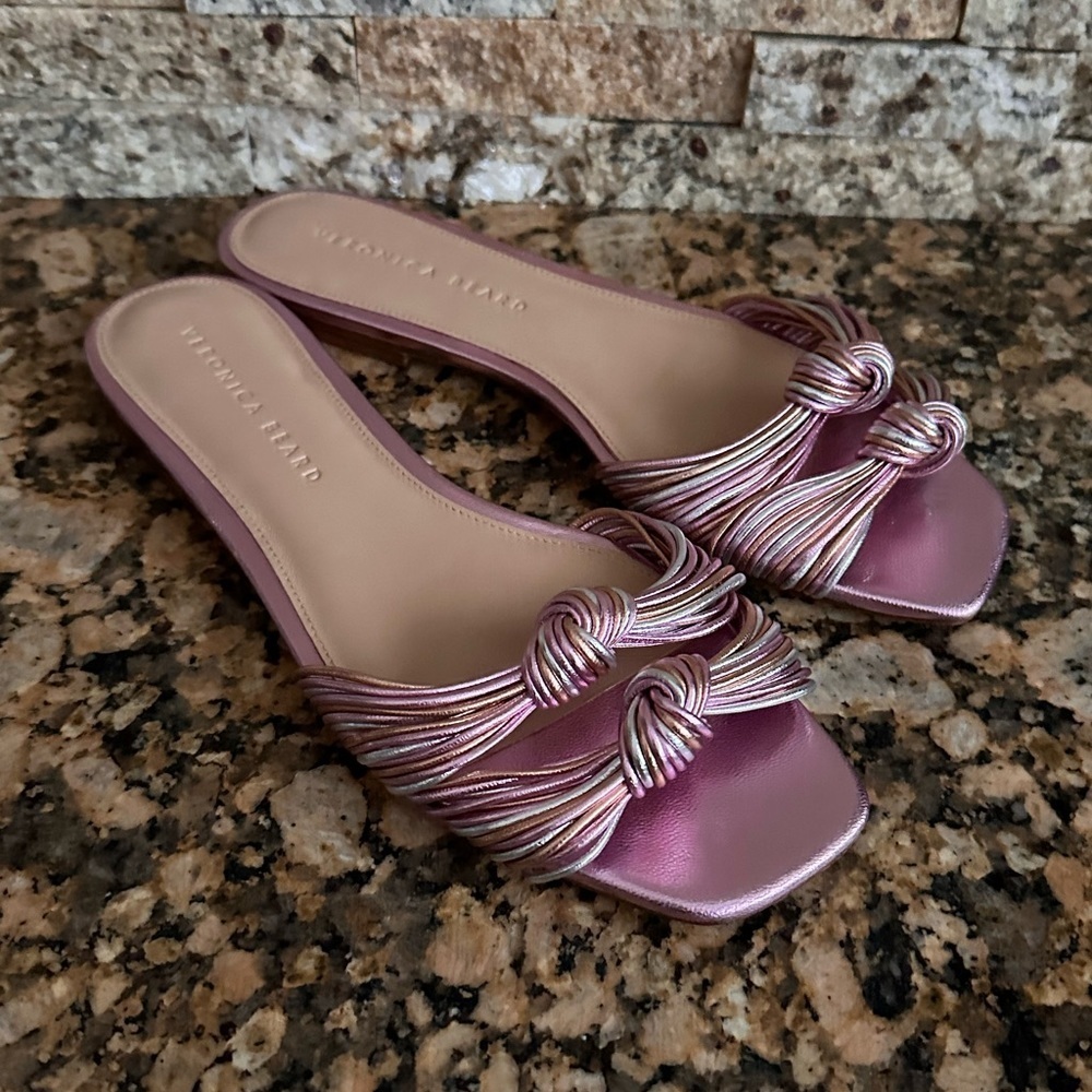 Veronica Beard Gemma Metallic Slide Sandal - Picture 2 of 9